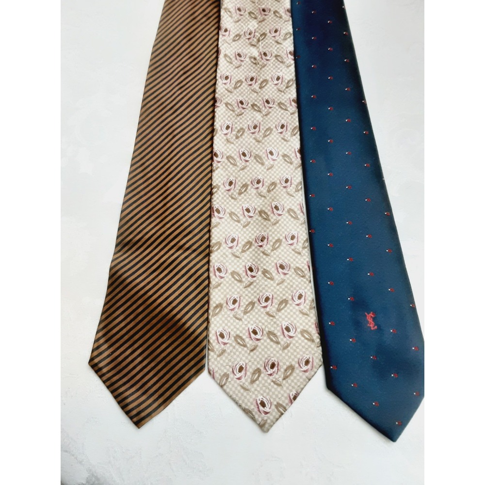 Designer Mens Silk Ties Lot Of 3 Armani Zegna Dior Multicolor Floral Stripes